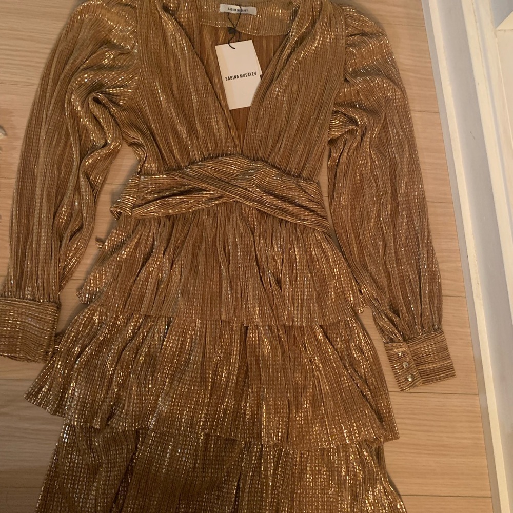COPY - NEW! Sabina Musayev Mona Gold Metallic Dress - NWT - Picture 8 of 16